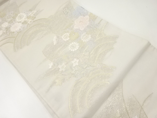 アンティーク　絽草花模様織出し袋帯（材料）